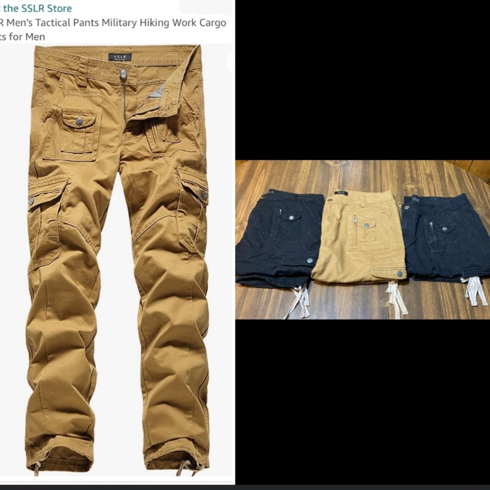 SSLR Men's Tactical Pants Military Hiking Work Cargo Pants.3 pair of Mens Pants.